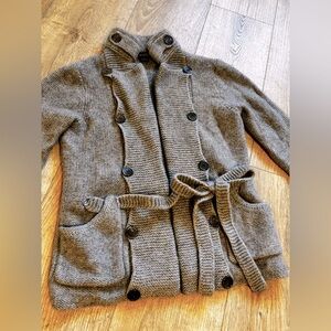 Sofie womens gray 100% cashmere sweater cardigan button front with tie belt XS
